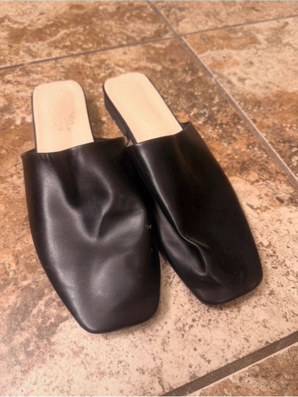 Black faux Leather Square-Toe Slip-On Flats for Women